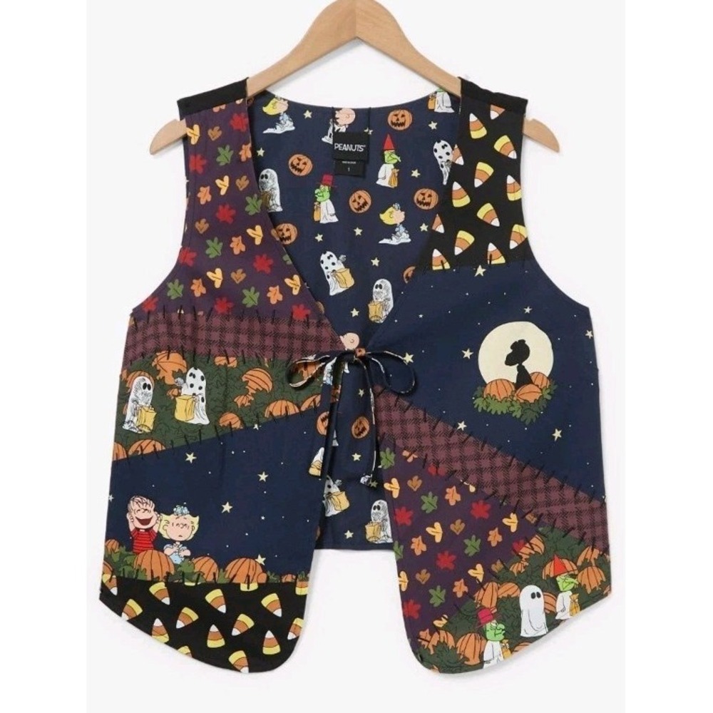 Peanuts Snoopy The Great Pumpkin Halloween Color Block Womens Reversible Vest LG